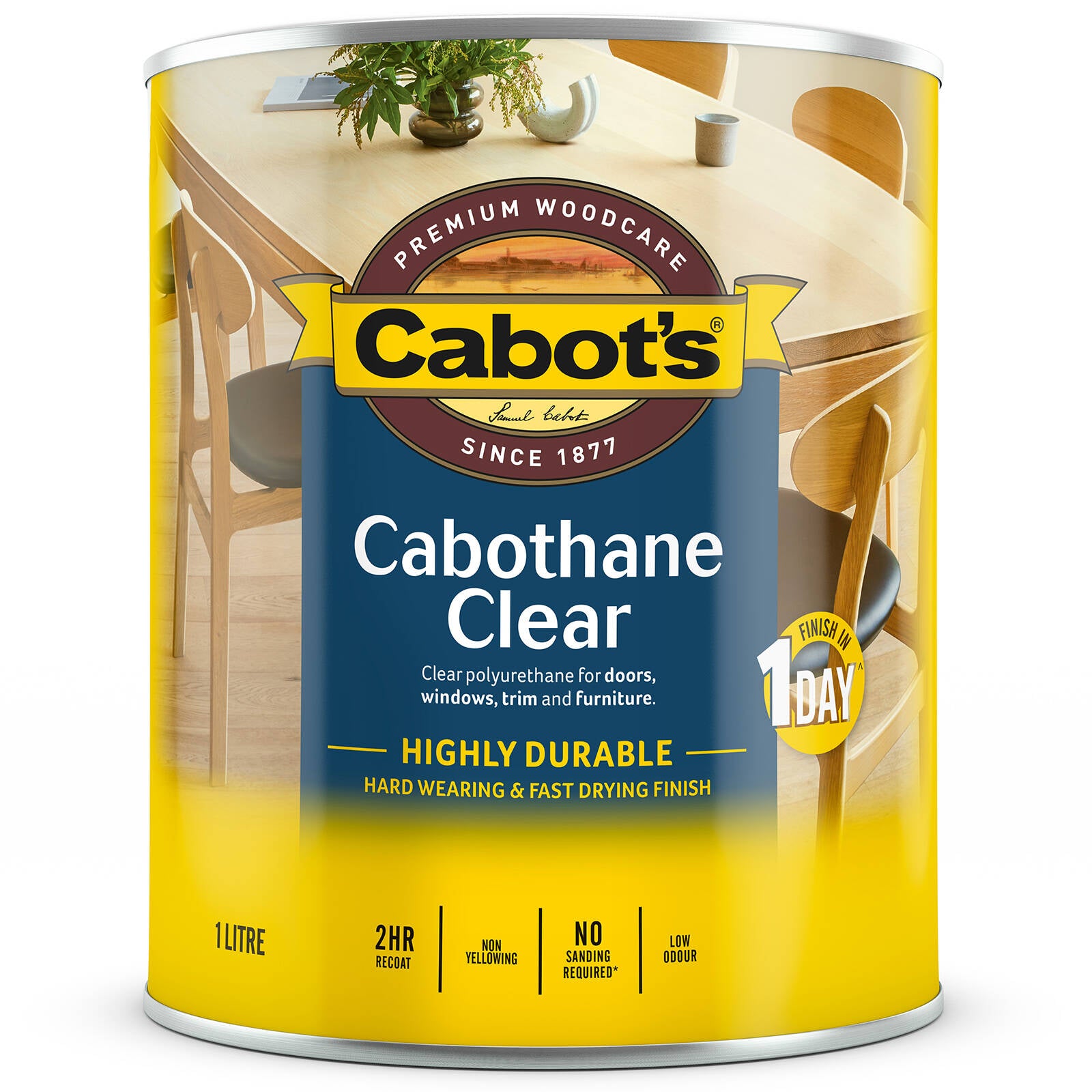 Cabot's Cabothane Clear Water Based Matt Polyurethane 1L - UV & Splatter Resistant Interior Varnish