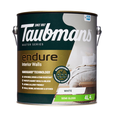 TAUBMANS Endure 4L White Semi Gloss Interior Walls Paint Water Based UV Resistant