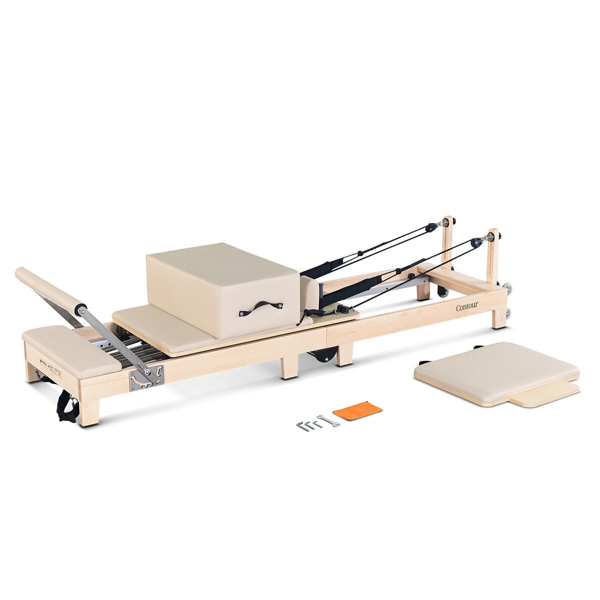 Lifespan Fitness Contour 2 folding wood Pilates reformer set - wooden frame - beige accents - LFRF-CONTFLD2B