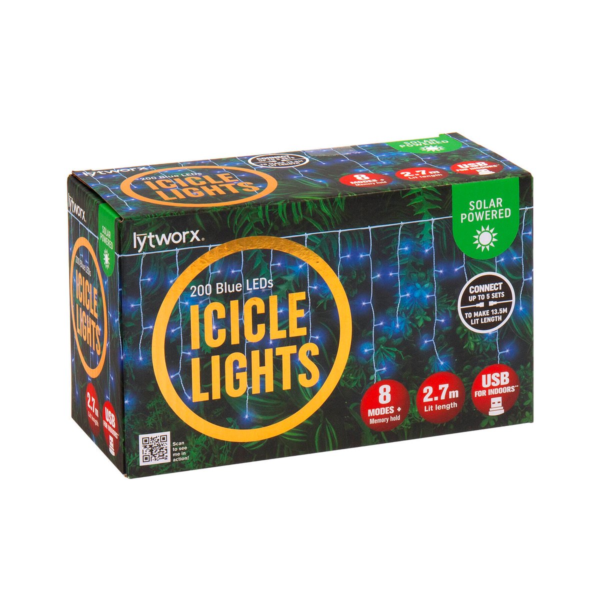 Lytworx Blue Icicle Lights - 200 LEDs - 2.7m - Solar & USB Connectable - SuperSaverAU - view 1