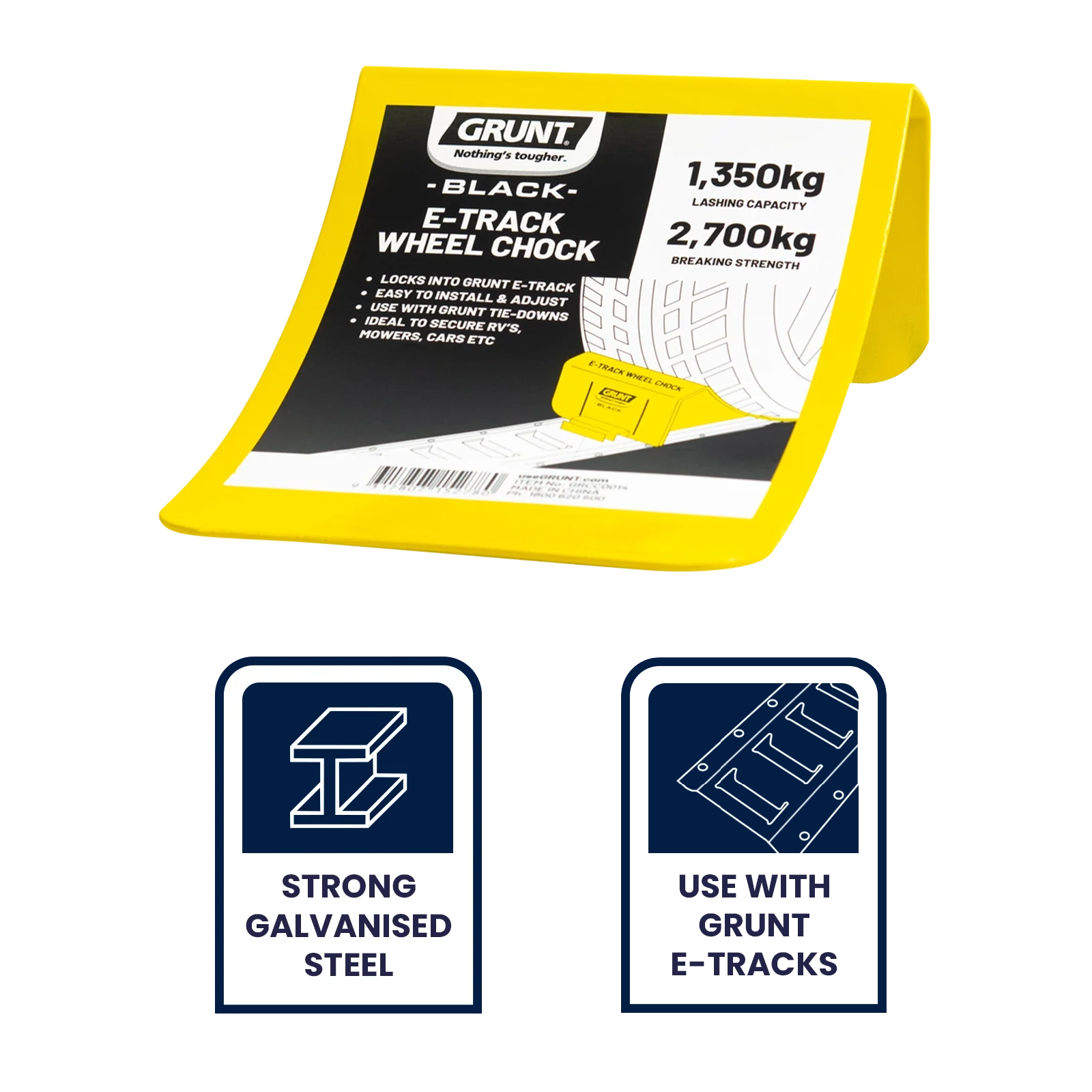 Grunt E-Track Wheel Chock 165 x 100mm Steel, Single