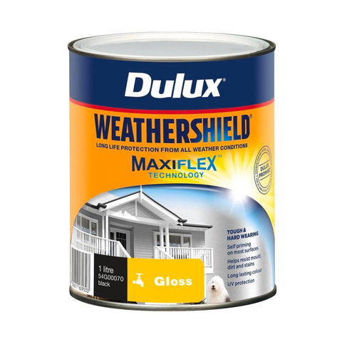 Dulux Weathershield Gloss Black Exterior Paint 1L - 110mm x 137mm x 110mm - SuperSaverAU - view 1