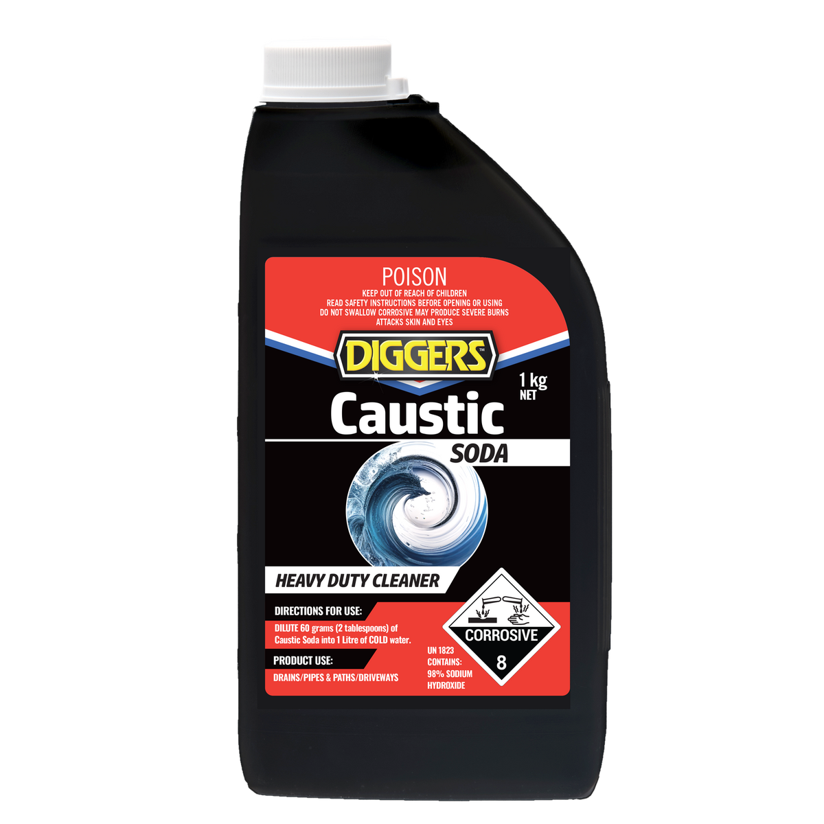 Diggers 1kg Caustic Soda Sodium Hydroxide Granules