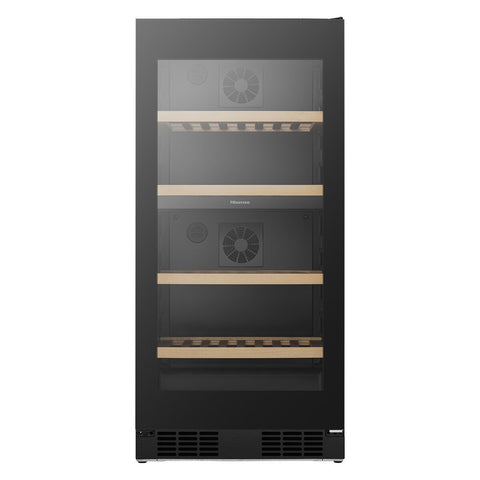 Hisense 108 Bottle Dual Zone Wine Cabinet - Black Glass - Triple Glazed - Frost Free - HRWC108B