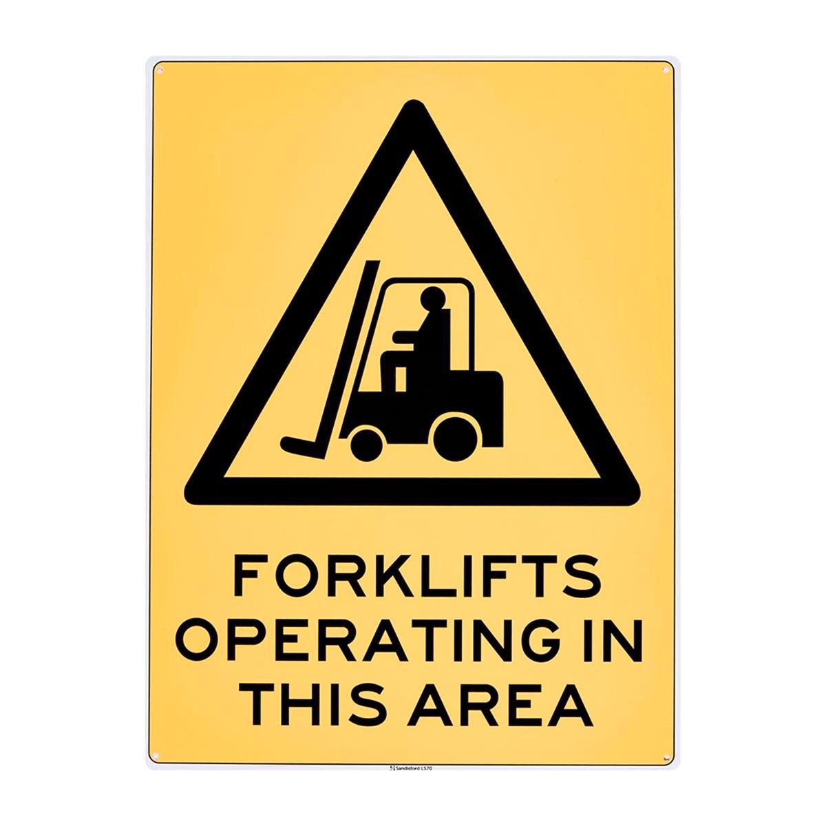 Sandleford Forklifts Operating Sign 450 x 600mm Yellow/Black Polypropylene