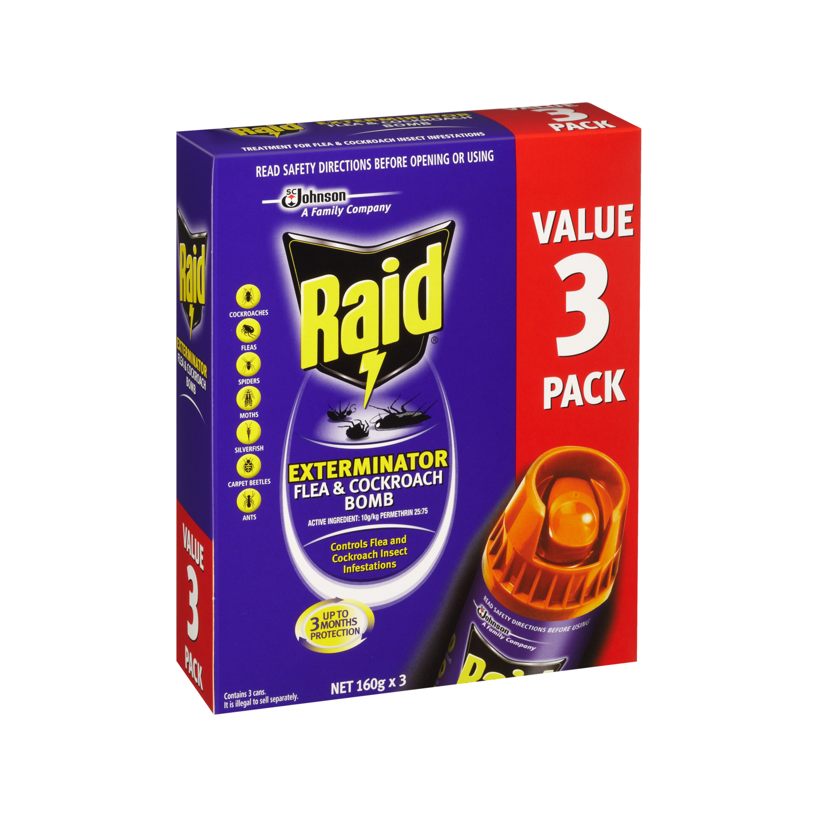 Raid 160g Exterminator Flea And Cockroach Bomb 3 Pack Indoor
