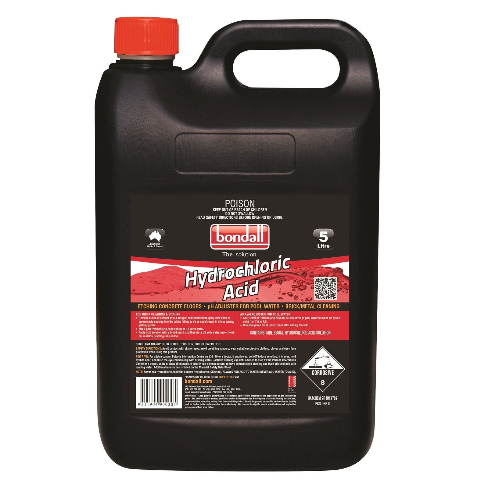 Bondall 5L Hydrochloric Acid for Brick Cleaning, Etching & Pool pH