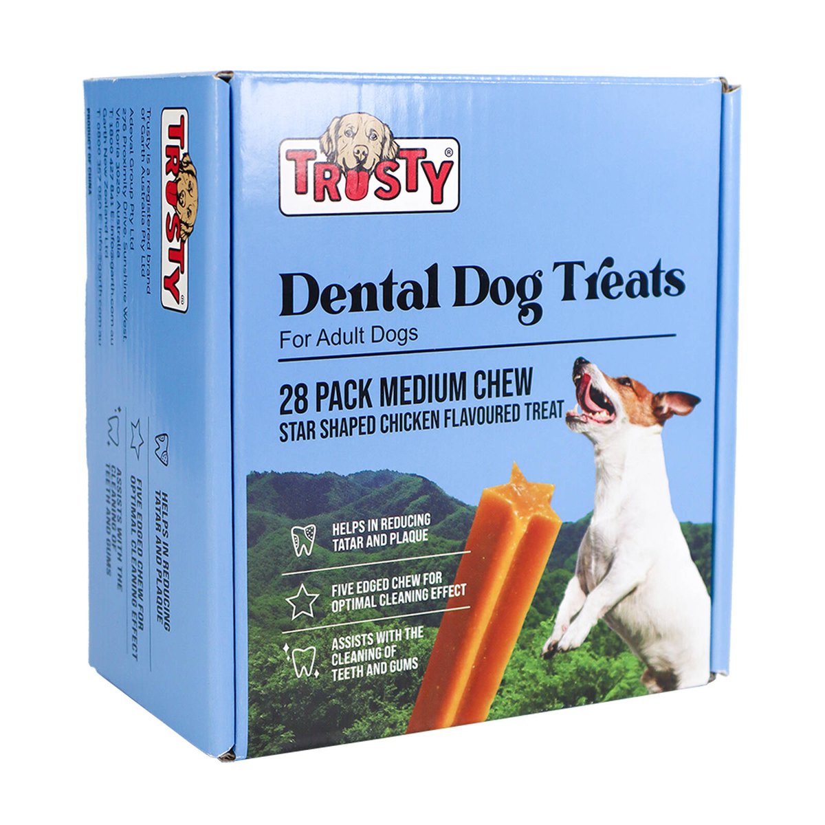 Trusty Star Shaped Chicken Flavoured Medium Chew Stick Dog Treats - 28 Pack - 504g - Dental Care - SuperSaverAU - view 2