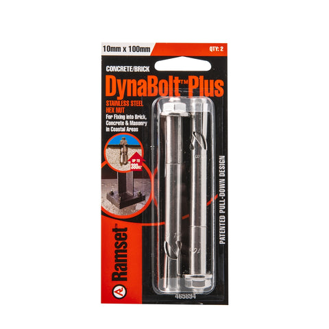 Ramset 10 x 100mm Stainless Steel 316 DynaBolt Plus Hex Head Bolt - 2 Pack