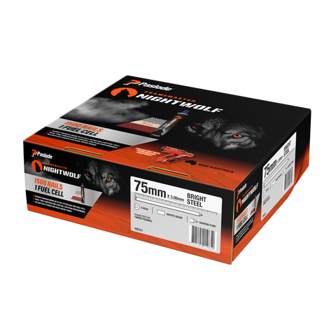 Paslode NightWolf 75 x 3.06mm Bright Steel D-Head Smooth Framing Nails, Paper Strip 1500 Pack