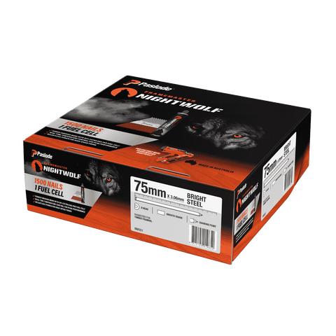 Paslode NightWolf 75 x 3.06mm Bright Steel D-Head Smooth Framing Nails, Paper Strip 1500 Pack