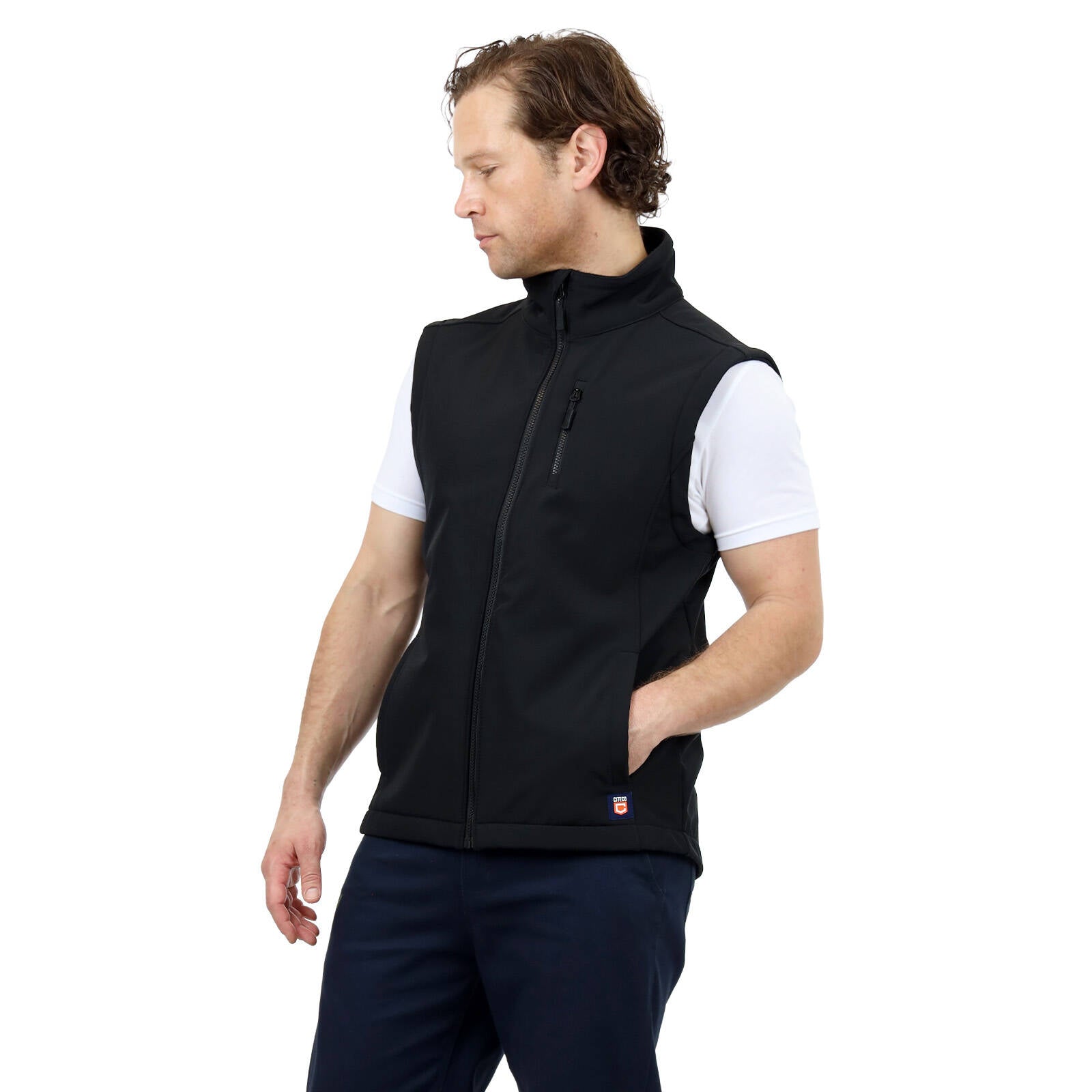 Citeco Black Soft Shell Vest - Reflective, Polyester Elastane, Men's Small