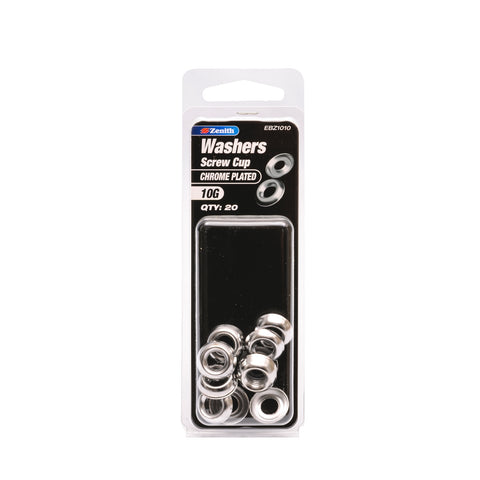 Zenith 10G Chrome Plated Steel Screw Cup Washer - 20 Pack