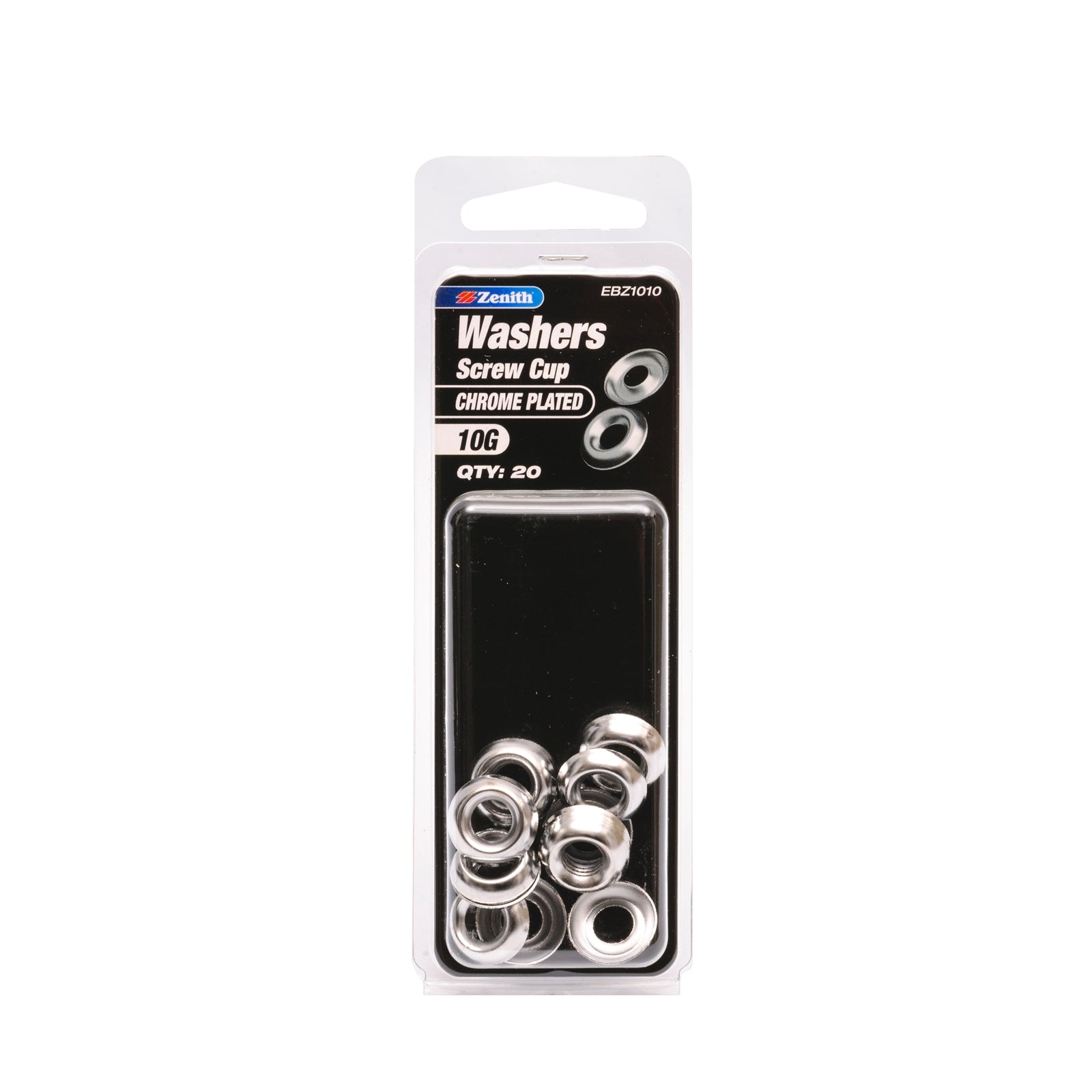 Zenith 10G Chrome Plated Steel Screw Cup Washer - 20 Pack