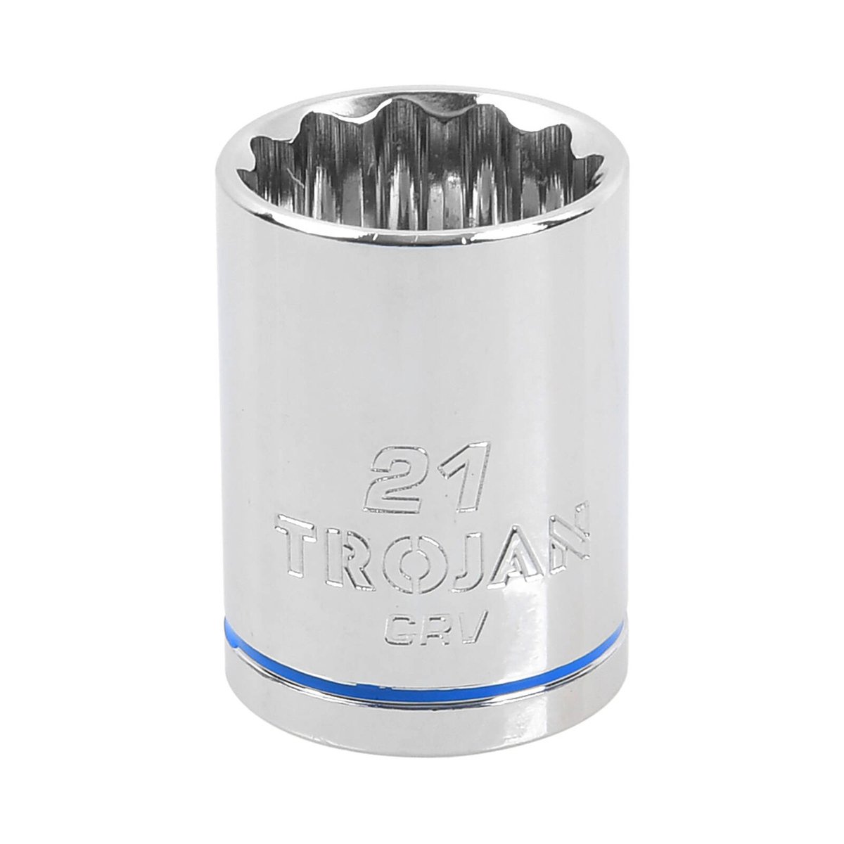 Trojan 21mm Socket 1/2" Drive, Chrome Vanadium 12 Point Metric