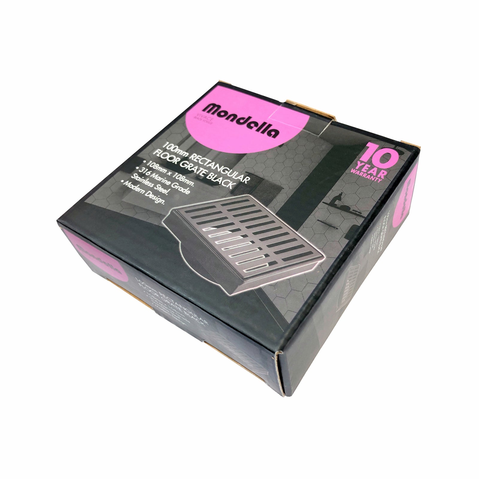 Mondella Concerto 100 x 100mm Black Square Floor Grate, 316 Marine SS