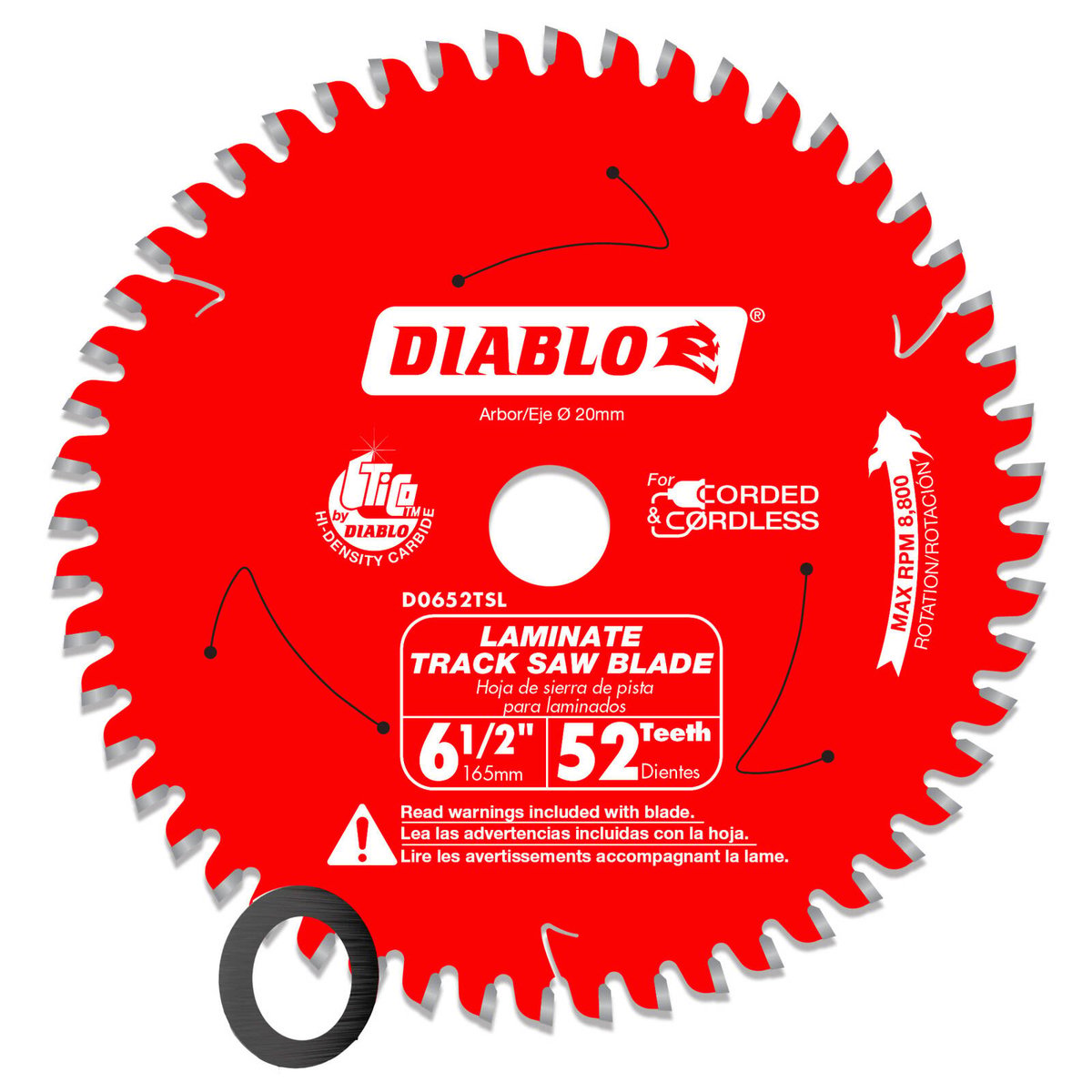 Diablo 165mm 52T Laminate Track Saw Blade 20mm Arbor