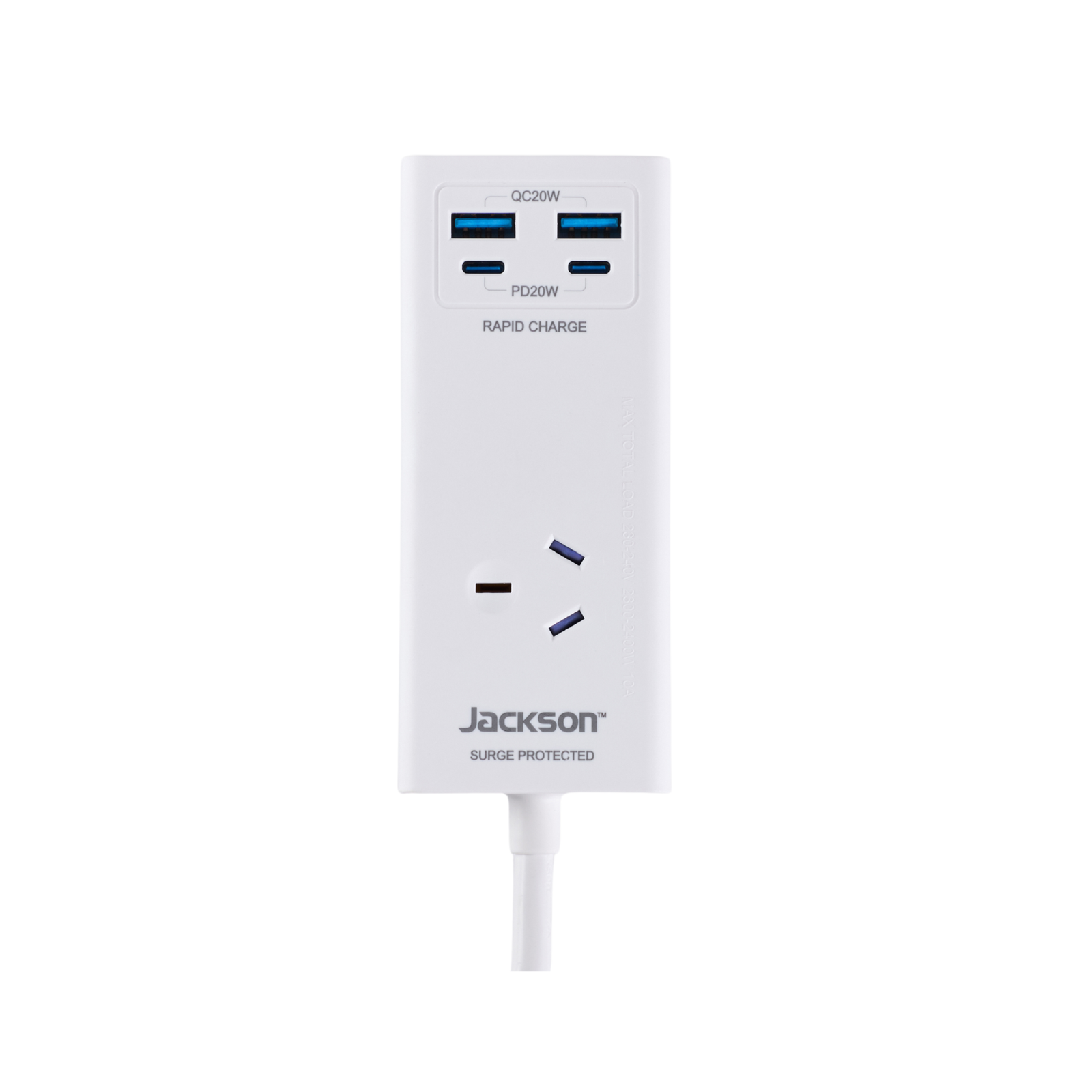 Jackson 1 Outlet Wall Adaptor, USB-A x2 & USB-C PD20W x2, 175J Surge, White