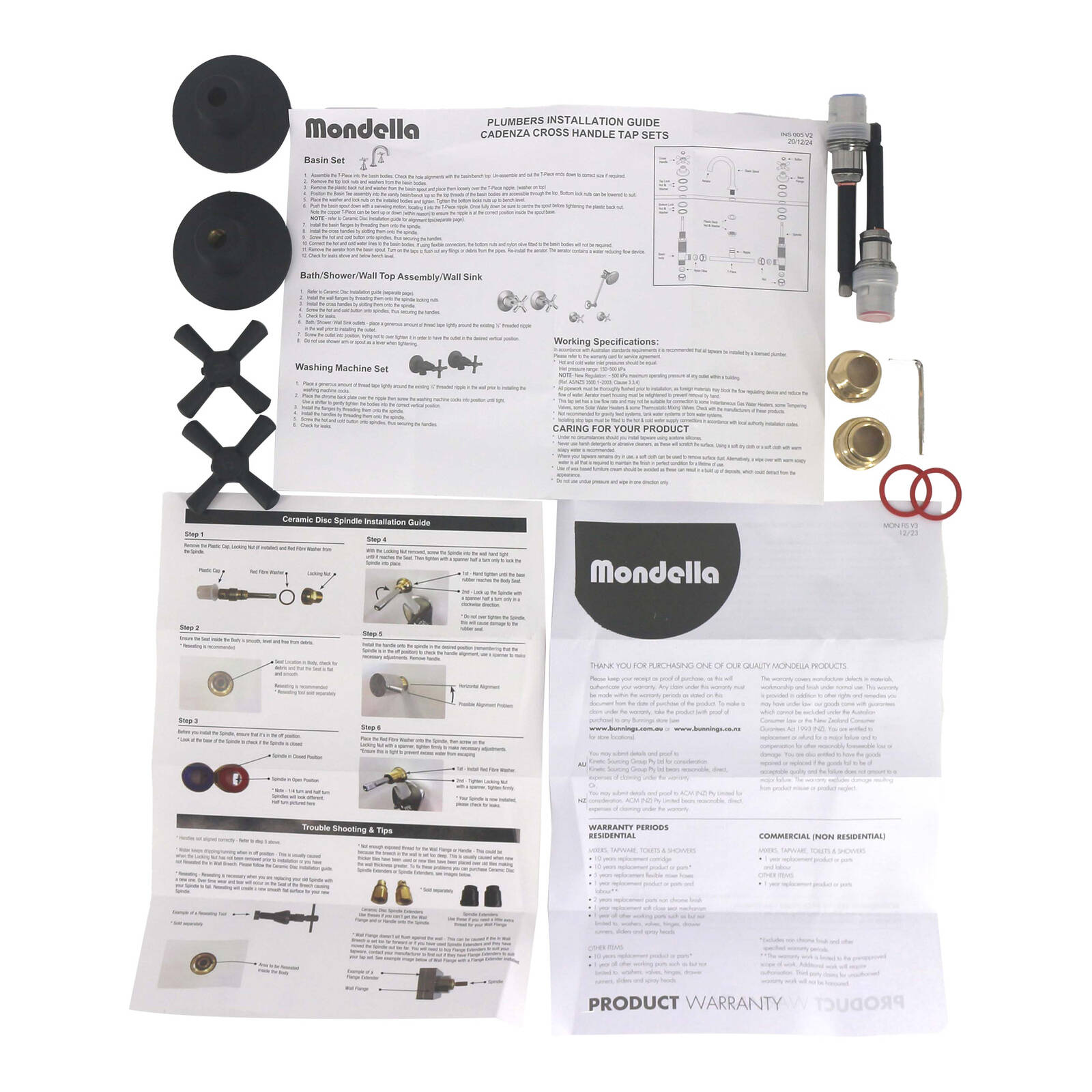 Mondella Cadenza Matte Black 1/2 Turn Wall Top Assembly, Brass, Hot Water Suitable
