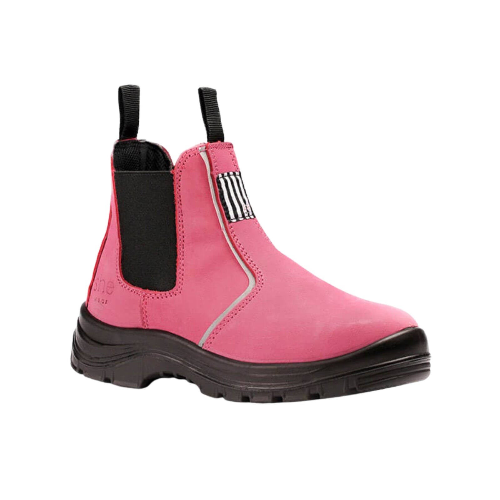 she wear Inspires Womens Pull-On Safety Work Boots Pink Nubuck Steel Cap Size 5/36