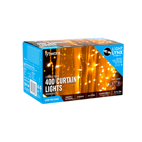 Lytworx 400 Bulb Warm White Connectable Curtain Lights 1.9 x 2m Indoor Outdoor