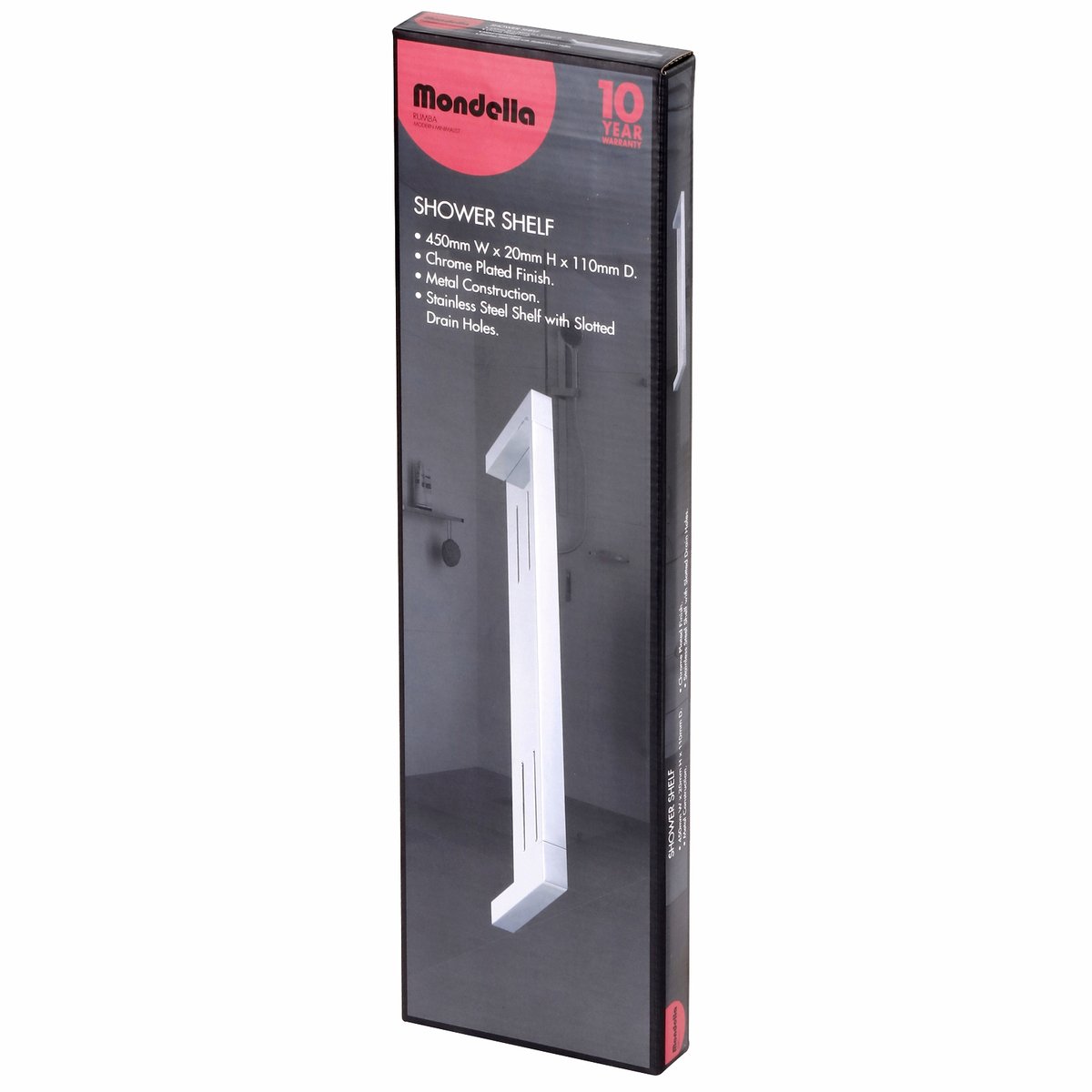 Mondella Rumba Shower Shelf - 445 x 110mm - Chrome - Metal - Stylish Storage - SuperSaverAU - view 2
