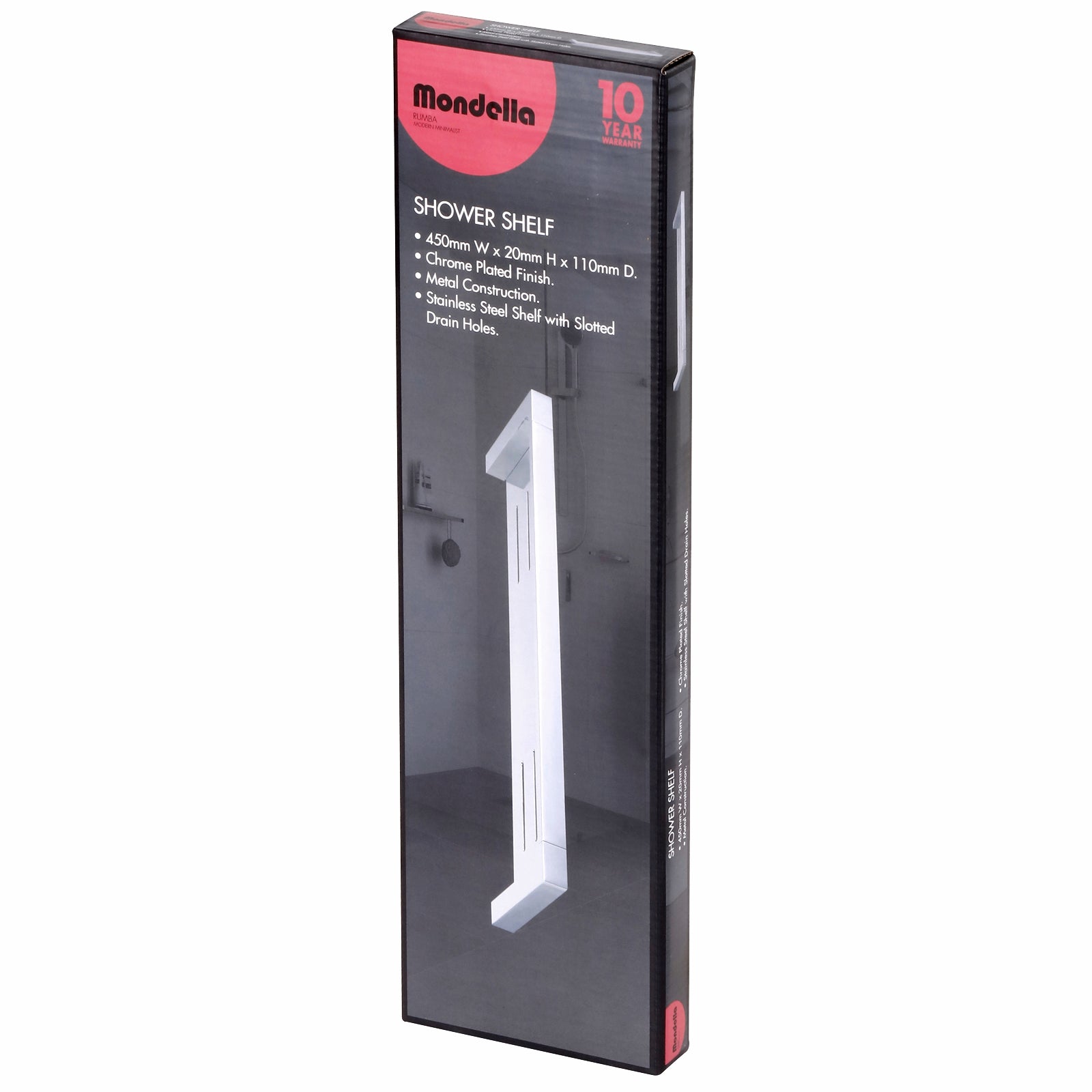 Mondella Rumba 445 x 110mm Chrome Shower Shelf, Metal Wall Mount