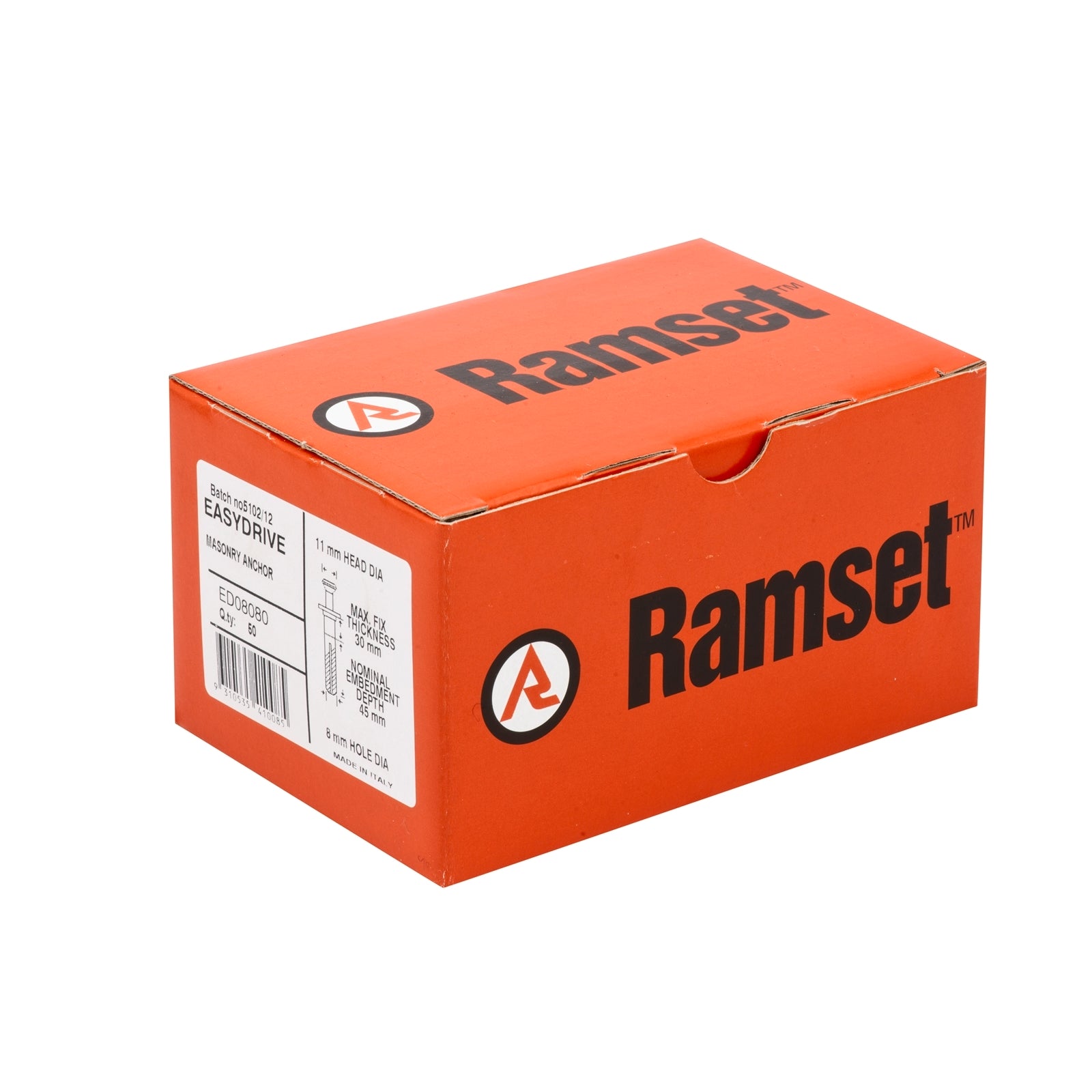 Ramset EasyDrive 8 x 80mm Masonry Anchor, Carbon Steel & Nylon, 50 Pack