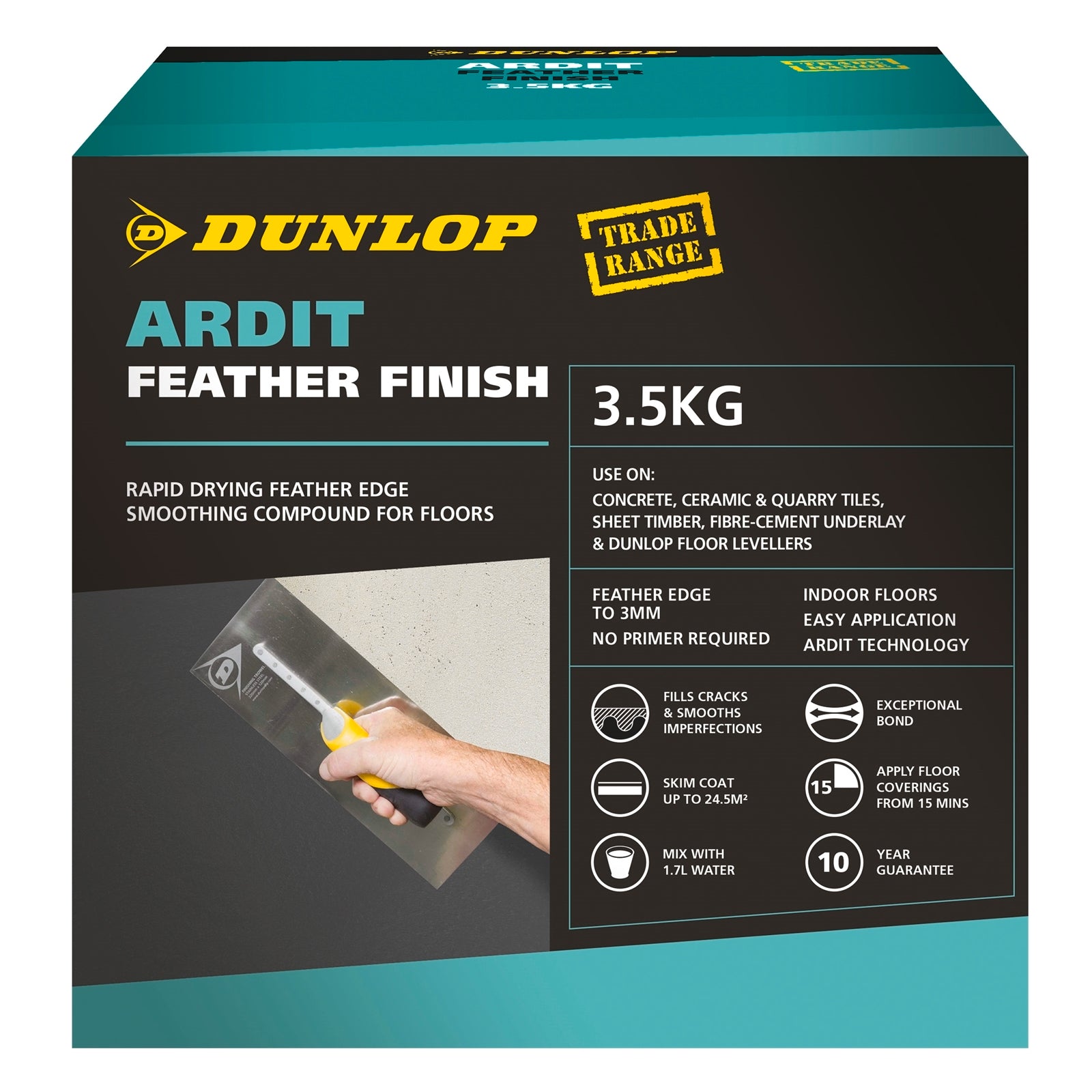 Dunlop Ardit Feather Finish Smooth Floor Compound 3.5kg Cement-Based Skimcoat