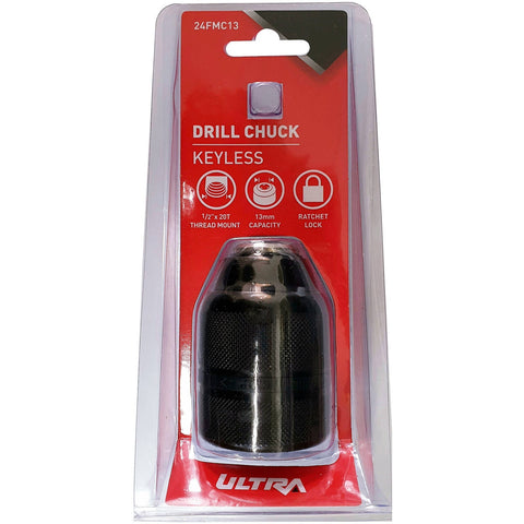 Ultra 13mm Keyless Drill Chuck, Machined Metal, Black Finish