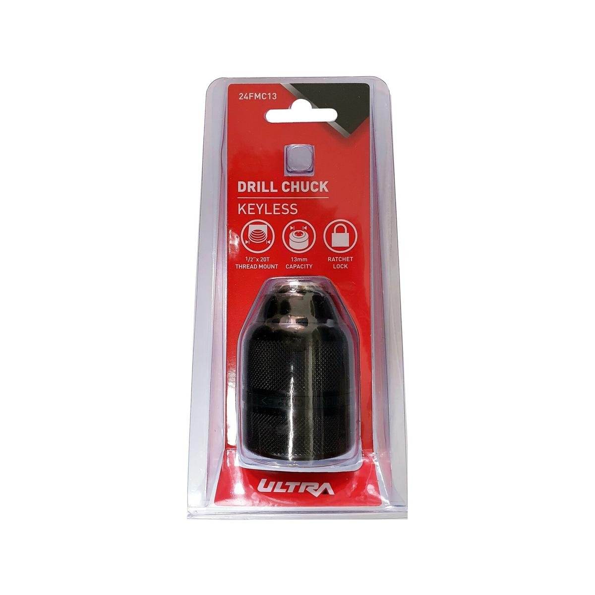 Ultra 13mm Keyless Drill Chuck, Machined Metal, Black Finish