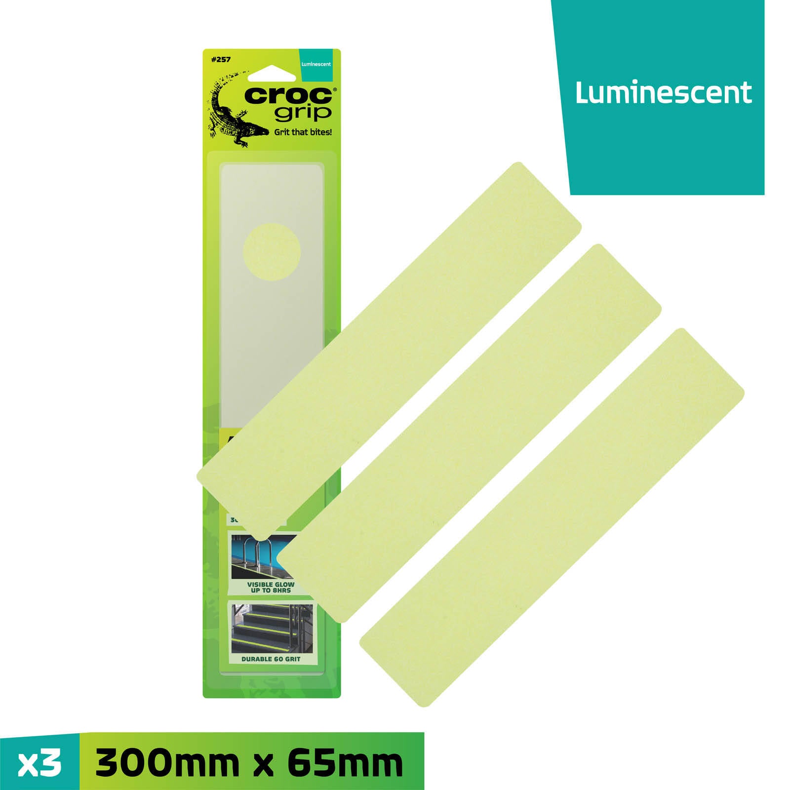 Croc Grip Glow-in-the-Dark Anti-Slip Grit Steps, 3 Pack