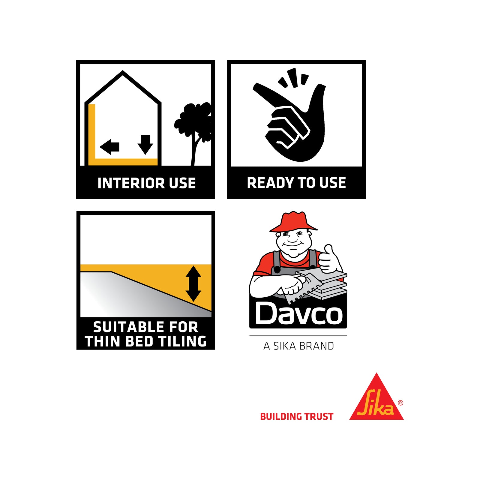 Davco 1L Grey One Pot Premixed Tile Adhesive Acrylic Indoor