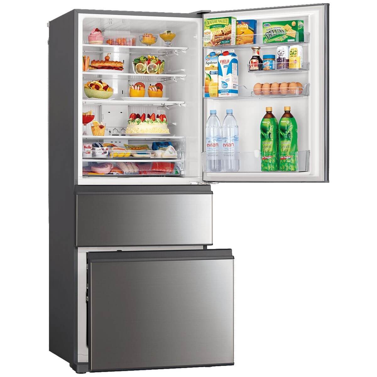 Mitsubishi Electric 450L Bottom Mount 3D Fridge - Sterling Silver, Automatic Ice Maker - MR-CX450ER-SS-A