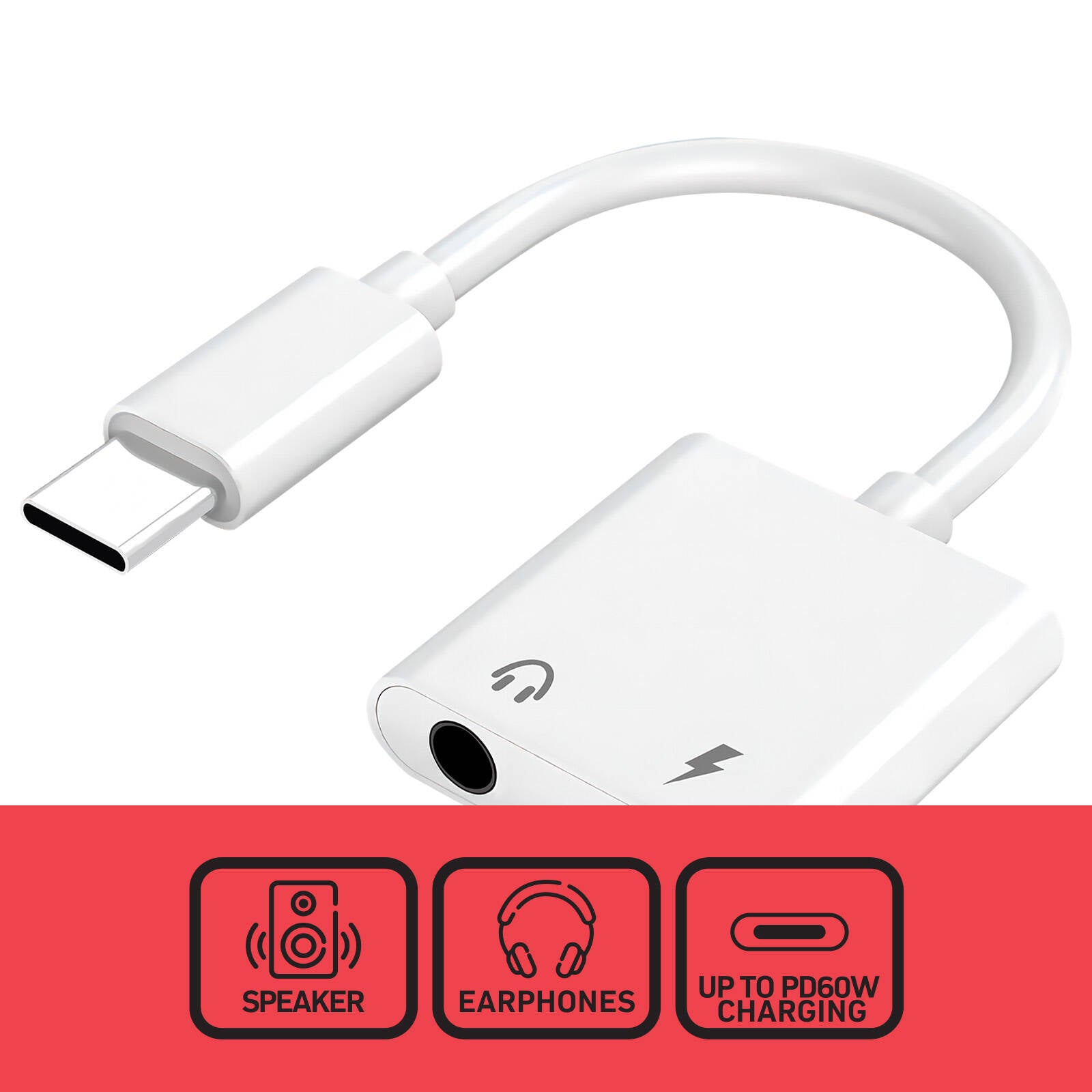 Antsig 60W USB-C Audio Adapter AP5761 - White, Headphones Plus USB-C Charging