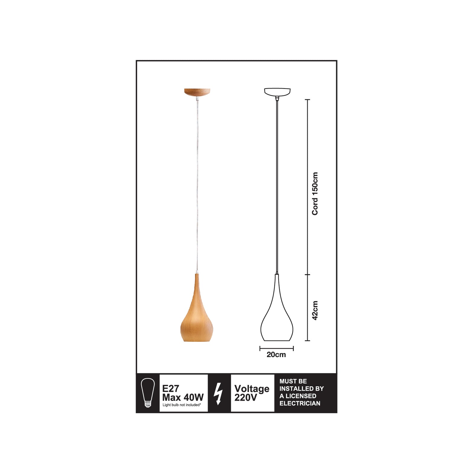 Home Design Grove Pendant Light 200mm Metal E27 Adjustable Hardwired Indoor