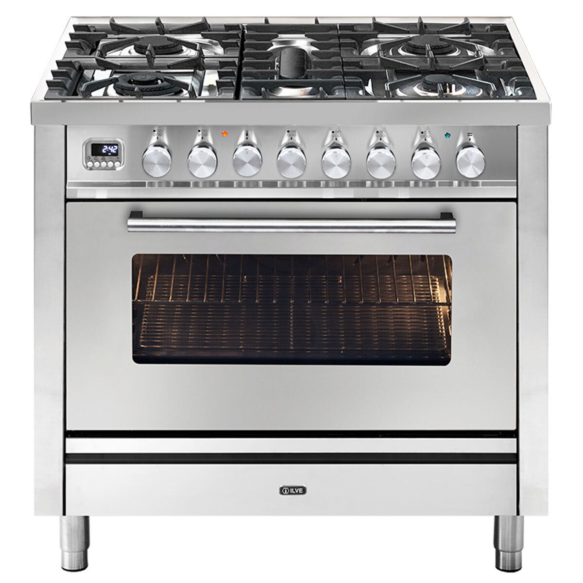 ILVE Professional Plus 90cm Five Burner Dual Fuel Oven 97L - Stainless Steel - P09PDWE3SS