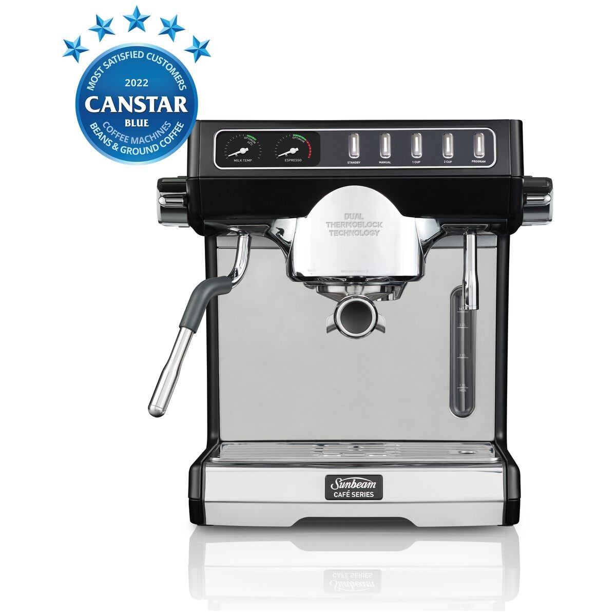 Sunbeam Café Series Duo espresso machine 3L - Black, dual thermoblock, 58mm group head - EMM7200BK