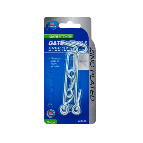 Zenith 100mm Zinc Plated Steel Gate Hooks and Eyes - 2 Pack