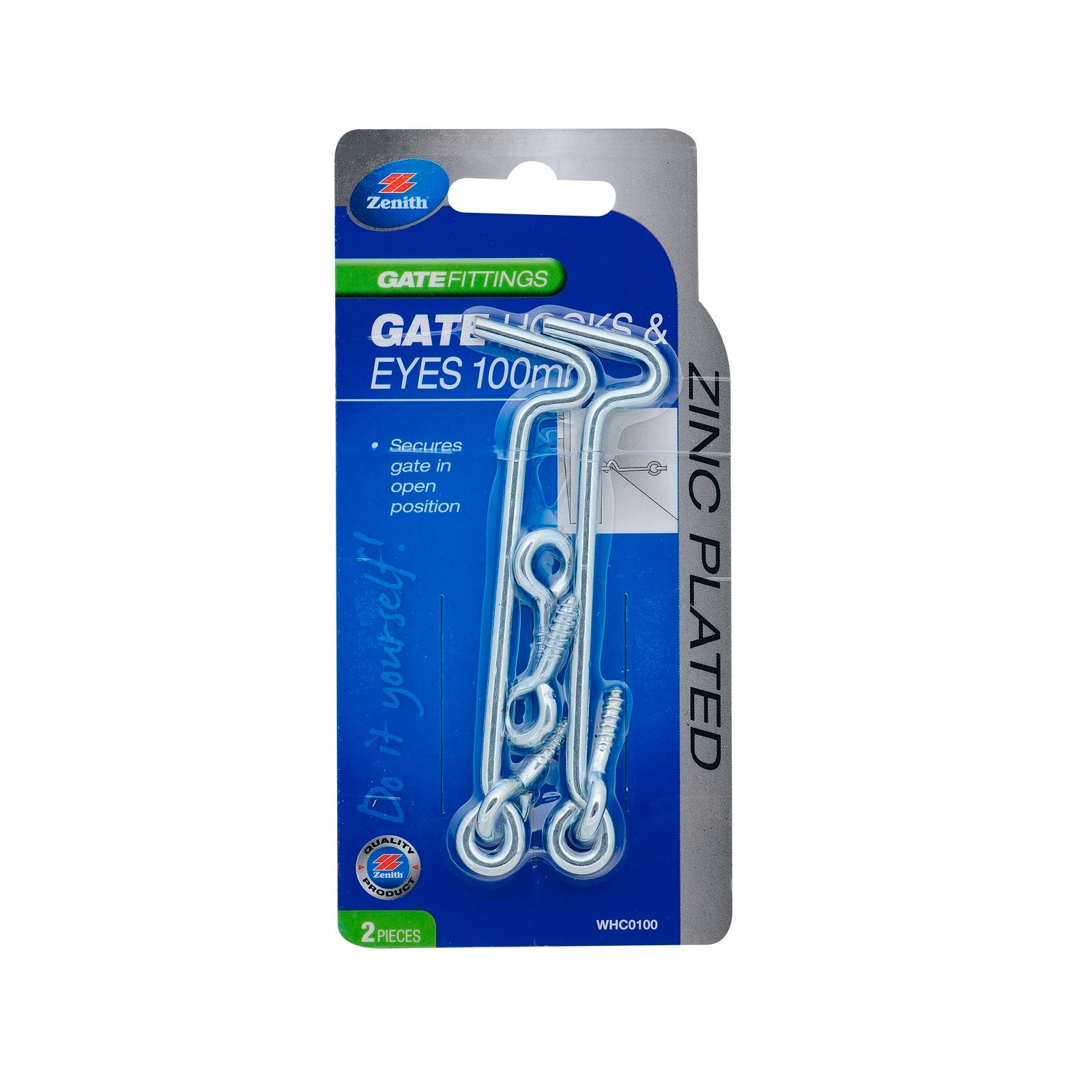 Zenith 100mm Zinc Plated Steel Gate Hooks and Eyes - 2 Pack