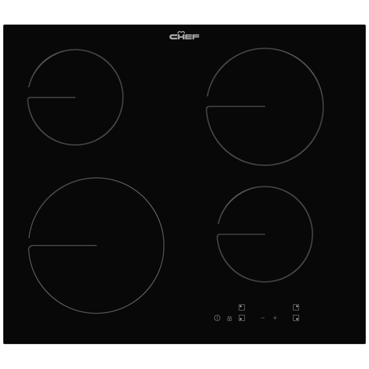 Chef 60cm 4 Burner Ceramic Cooktop - Black Glass, Touch Controls, Pause Function, 9 Power Levels - CHC644BC