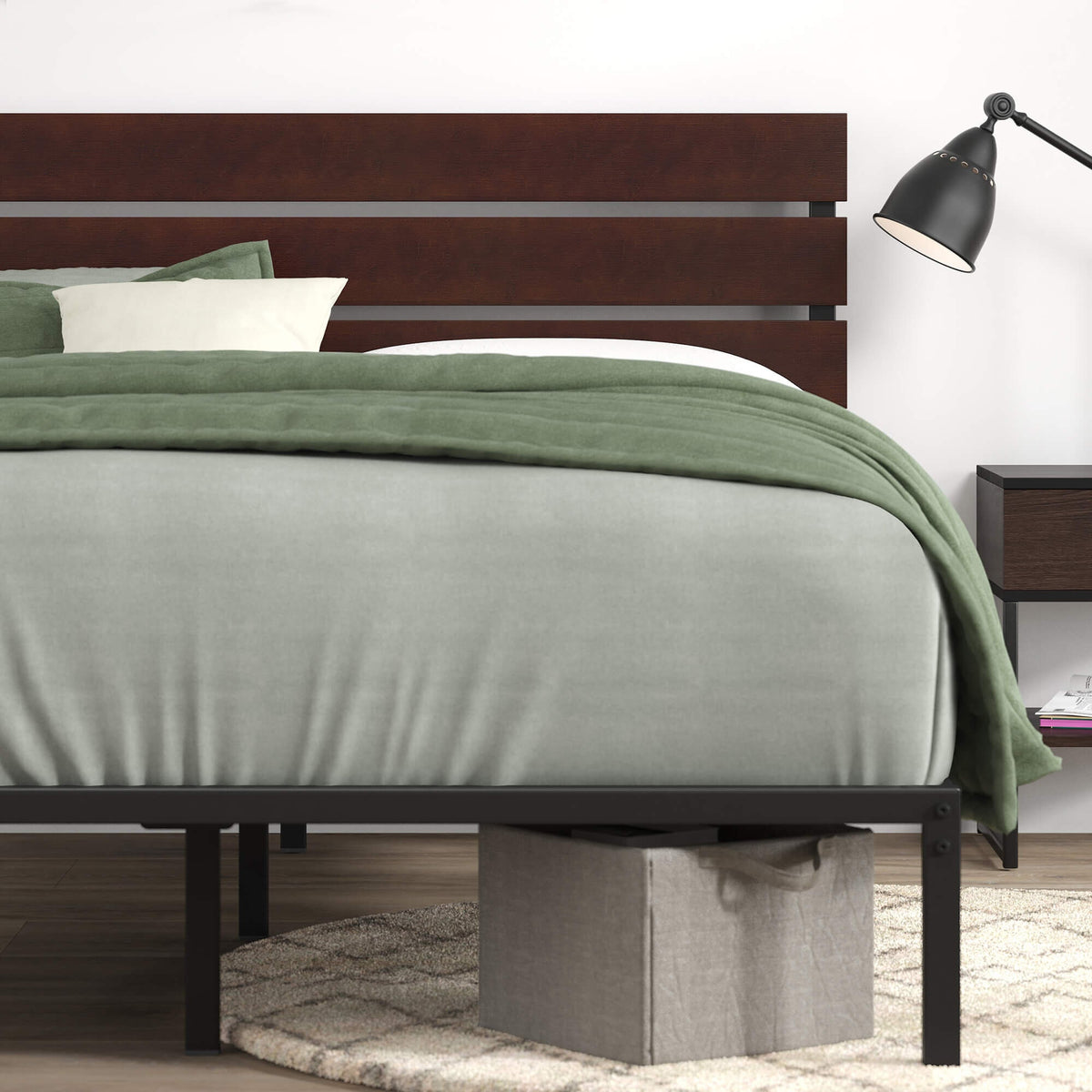 Zinus Figari queen metal and bamboo bed frame - brown, slat support, 250kg capacity - AU-FBOBH1-39Q