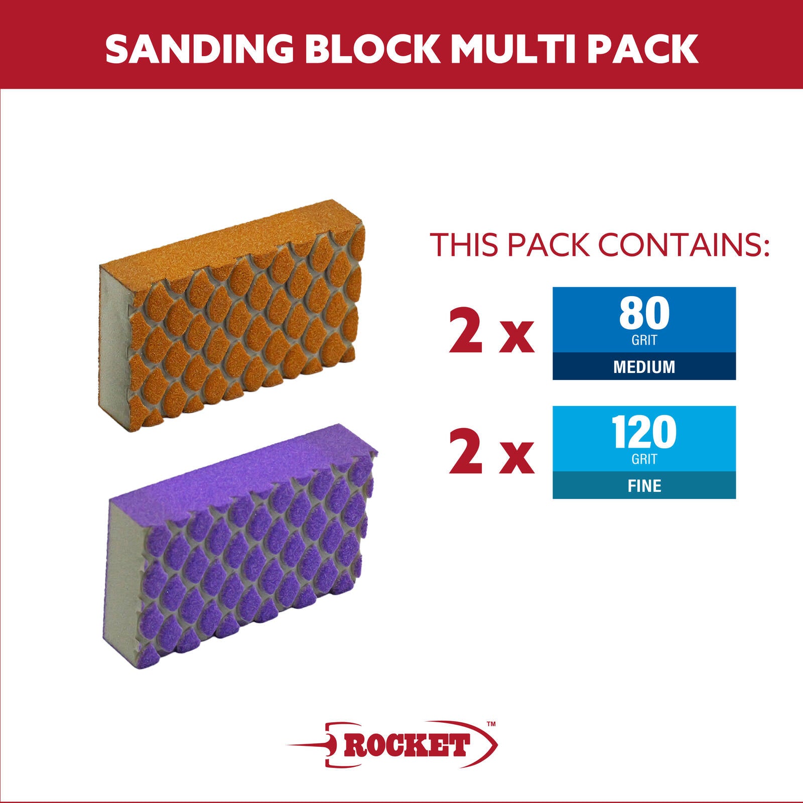 Rocket Walls and Ceilings Dual-Sided Sanding Block Multi Pack, Orange & Purple