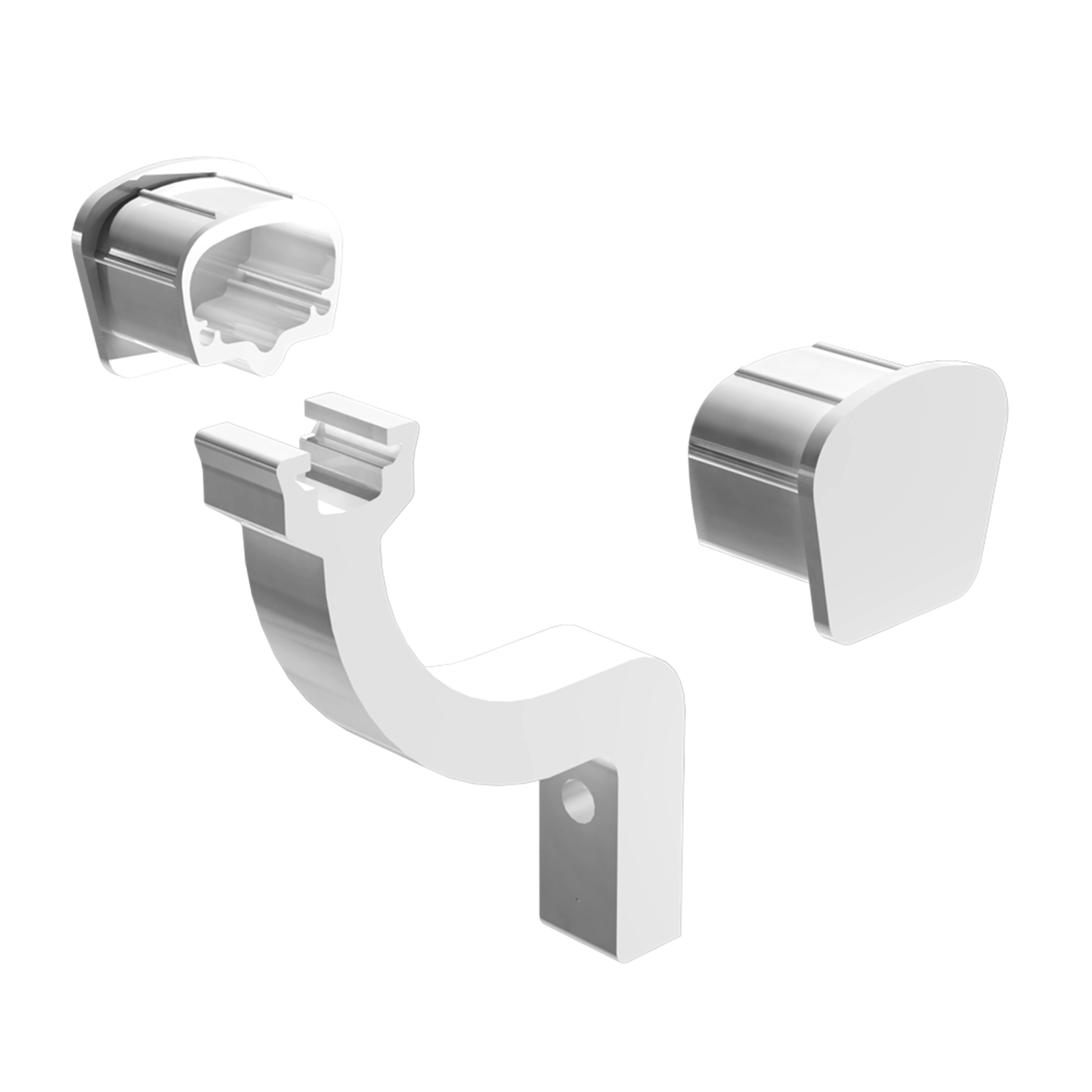 Peak White Aluminium Deck Modular Handrail Brackets and End Caps - 3 Pack