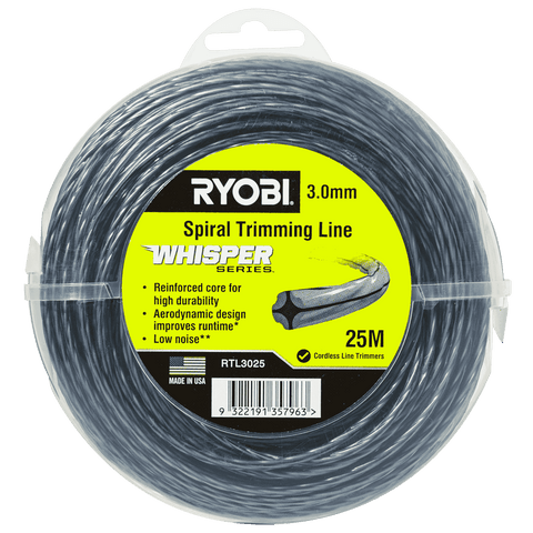 Ryobi Whisper Series Trimmer Line 3mm x 25m - Green Nylon Quiet Line for Line Trimmers