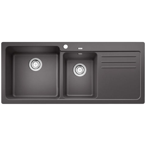 Blanco Naya 8S 1 and 3/4 bowl inset sink - Rock Grey Silgranit, right hand drainer, overflow - NAYA8SGK5