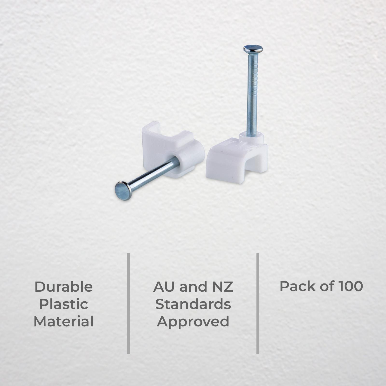 DETA 13mm White Flat TPS Cable Clips - 100 Pack
