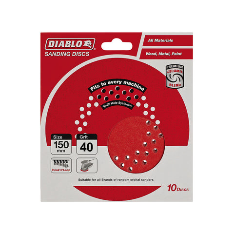Diablo 150mm 40 Grit Hook & Loop Random Orbital Sanding Discs - 10 Pack