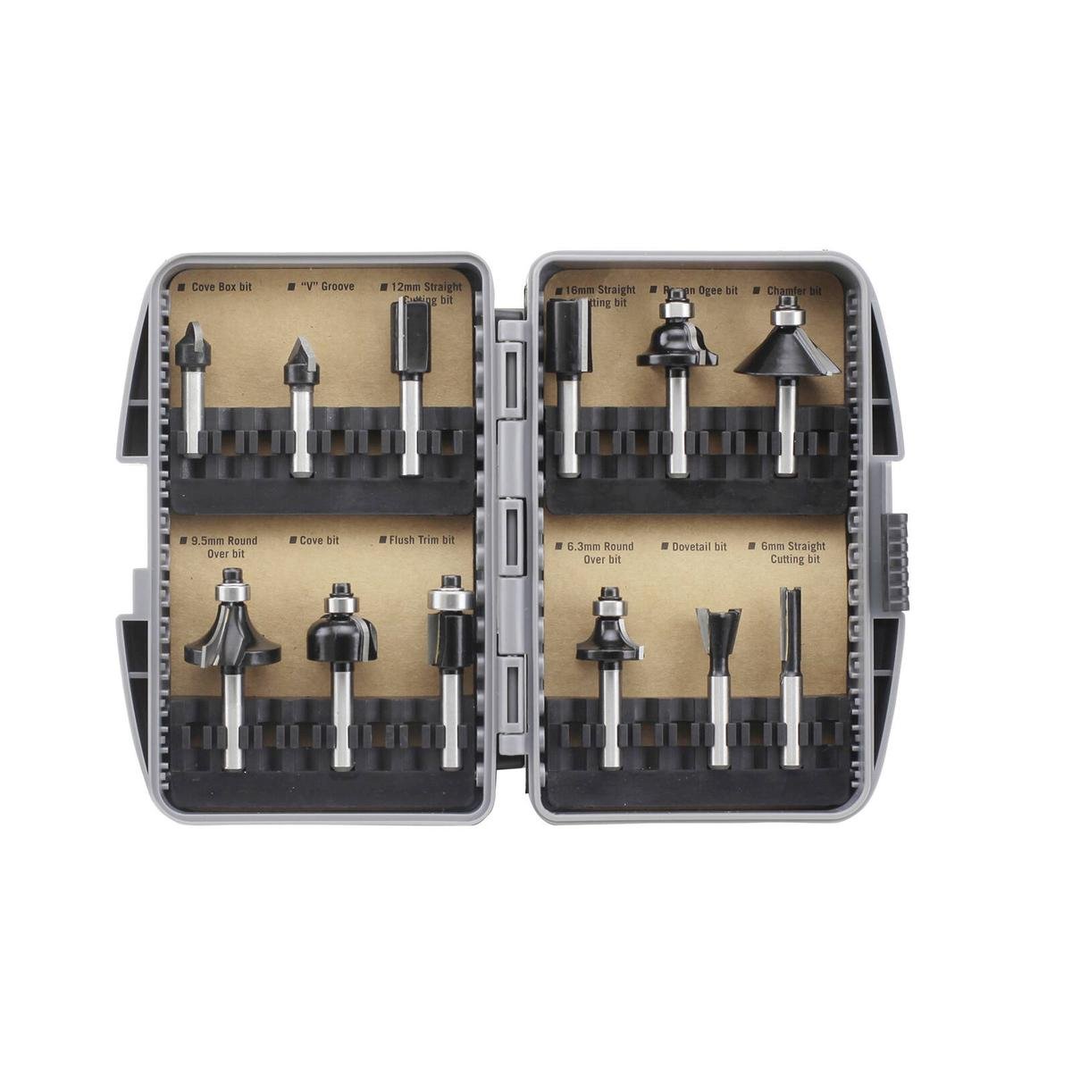 Craftright 12 Piece Router Bit Set Carbon Steel 1/4" Shank for Woodworking