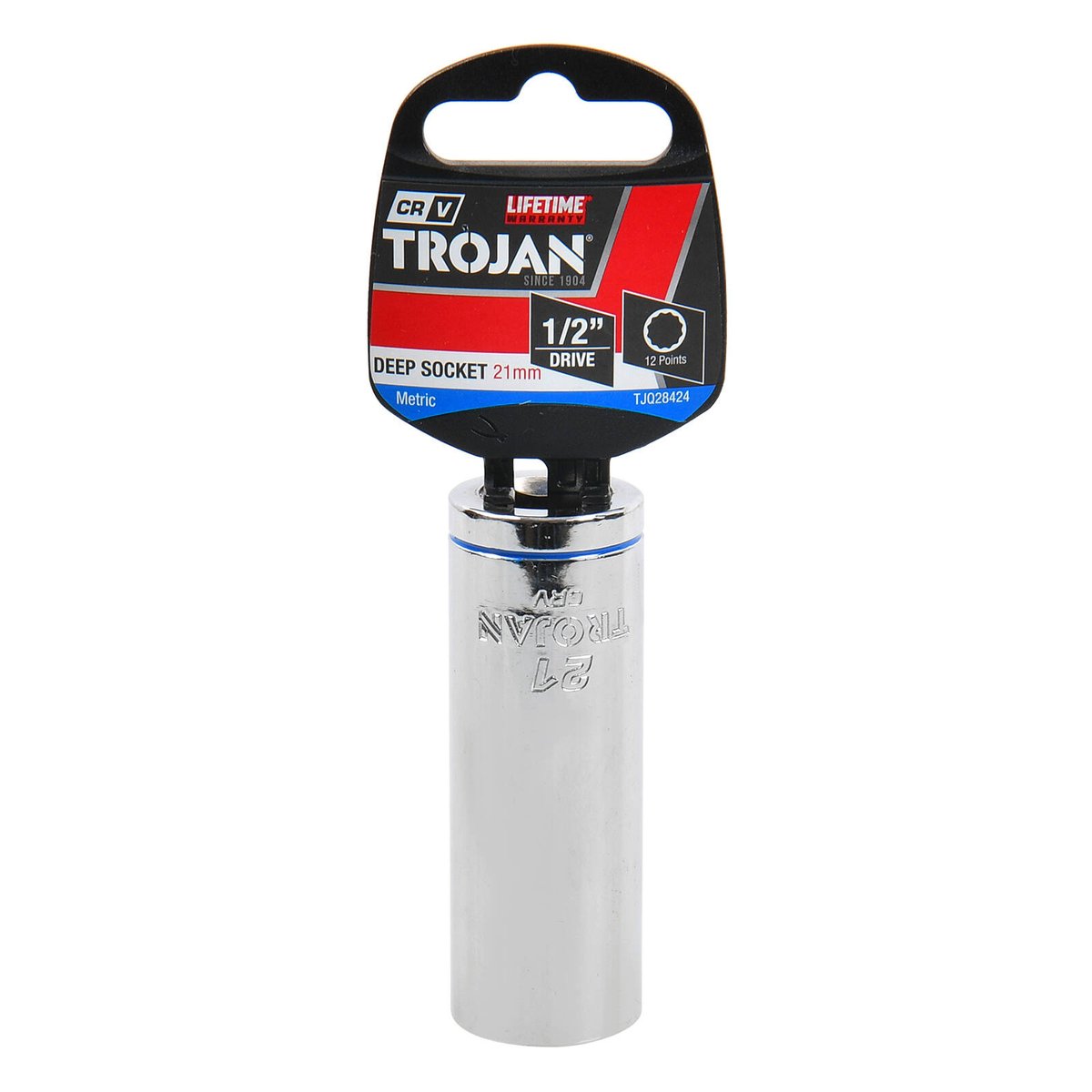 Trojan 21mm Deep Socket 1/2" Drive - Chrome Vanadium - 12-Point Design - SuperSaverAU - view 2